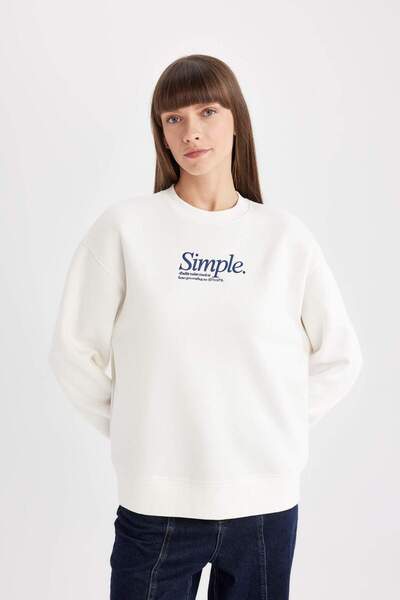 DeFacto Relax Fit Sweatshirt mit Rundhalsausschnitt und Aufdruck, dick, D3134AX24WN