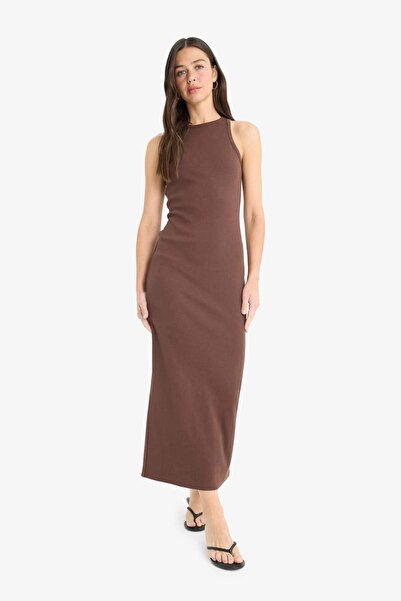 DeFacto Bodycon Αμάνικο μάξι φόρεμα με λαιμόκοψη με κορδόνια A4828AX25SM