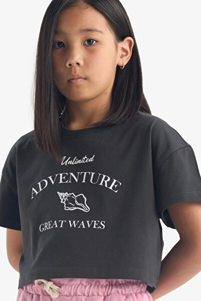 DeFacto Girl's Crop Crew Neck Printed Short Sleeve T-Shirt E0385A825Sm