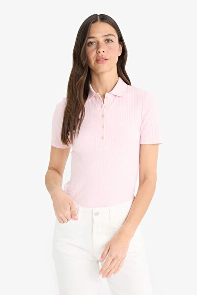 DeFacto Slim Fit με λεπτή εφαρμογή πουκάμισο με λαιμόκοψη πόλο με κοντό μανίκι E6577AX25SP