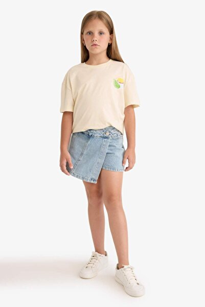 DeFacto Girl's Relax Fit Crew Neck Back Printed Short Sleeve T-Shirt E0387A825Sm