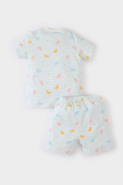 DeFacto Kız Bebek Pijama Takımı Kelebek Desenli Kısa Kollu Penye Üst Beli Lastikli Şort E1550A525HS