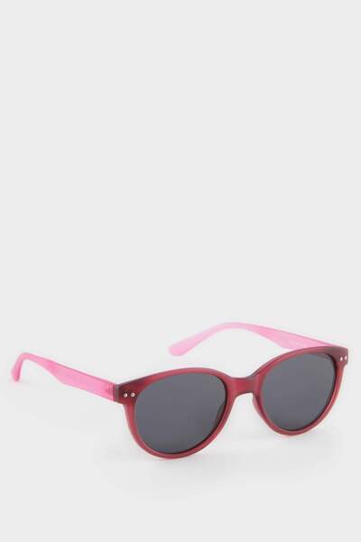 DeFacto Girl's Round Red and Pink Plastic Frame Black Glass Polarized Sunglasses F4369A8Ns