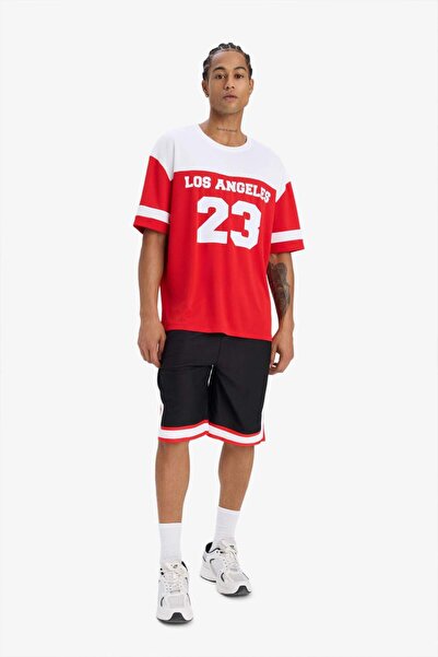 DeFacto DeFactoFit Hızlı Kuruyan Oversize Geniş Kalıp Bisiklet Yaka Baskılı Sporcu Kısa Kollu Tişört E4120AX