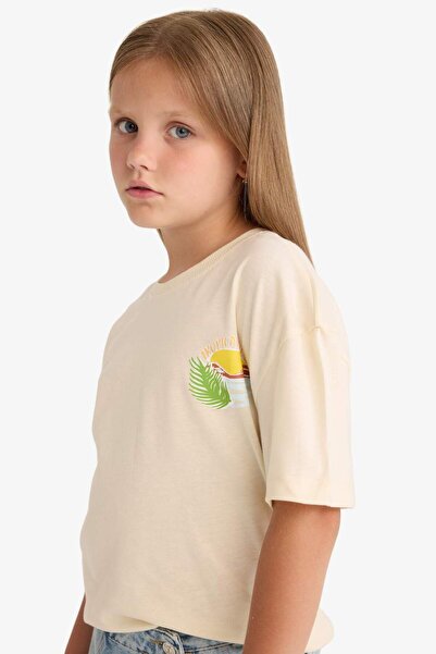 DeFacto Girl's Relax Fit Crew Neck Back Printed Short Sleeve T-Shirt E0387A825Sm