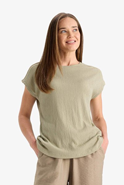 DeFacto Crew Neck Wrap Short Sleeve T-Shirt F2768Ax25Sm