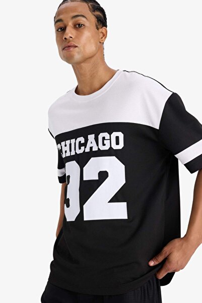 DeFacto Defactofit Quick Dry Oversize Wide Fit Crew Neck Printed Athlete Short Sleeve T-Shirt E4121Ax