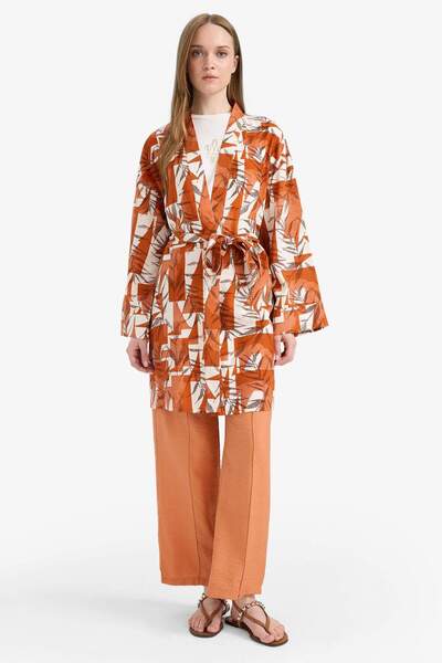 DeFacto Relax Fit Crew με μοτίβο βισκόζης κιμονό E7262AX25SM