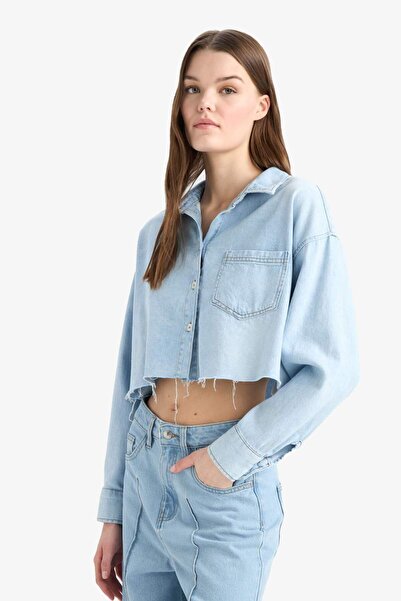 DeFacto Cropped Fit Kesik Uçlu Yumuşak Jean Gömlek D8756AX25SP