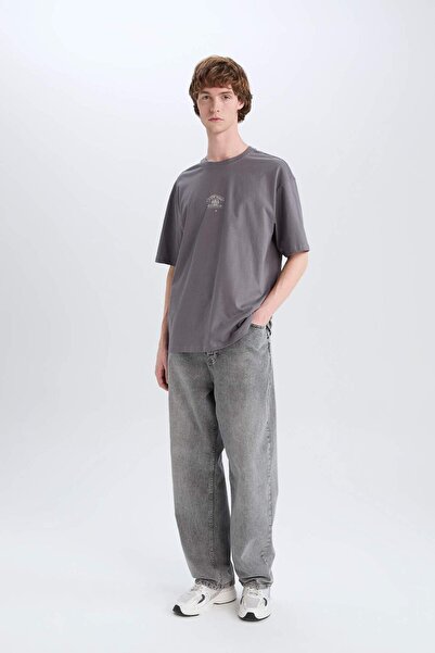 DeFacto 100% Cotton Boxy Fit Crew Neck Back Printed Short Sleeve T-Shirt E4541Ax25Sm
