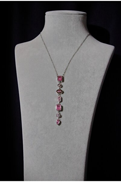 chefTali قلادة Y مكونة من 7 عناصر من الحجر الوردي الفضي اللون