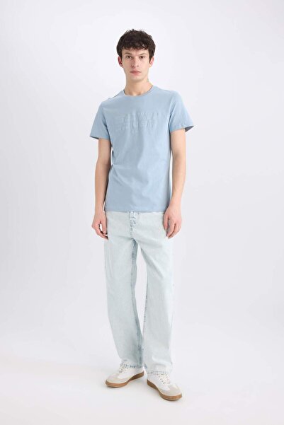 DeFacto Tricou cu mânecă scurtă, 100% bumbac, slim fit, cu decolteu, imprimat E0577AX25SM
