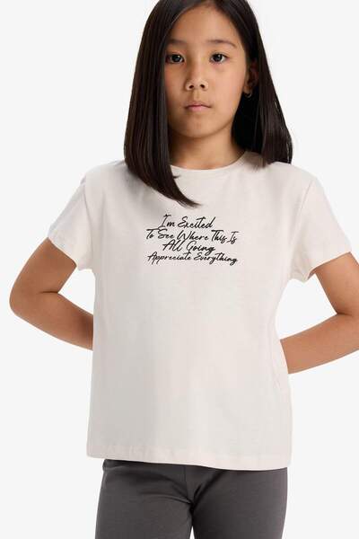 DeFacto Κοντομάνικο μπλουζάκι με στάμπα για κορίτσια E5892A825SM