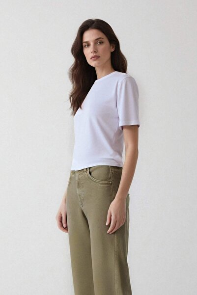 DeFacto Oversize Geniş Kalıp Bisiklet Yaka Basic Düz Kısa Kollu Beyaz Tişört F3454AXNS