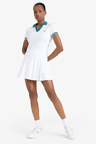 DeFacto Tricou alb cu mânecă scurtă pentru sport, cu guler polo, cu imprimeu standard DeFactoFit E4310AX25SM