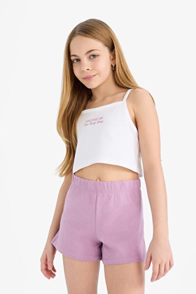 DeFacto Kız Çocuk 2'li Takım Baskılı Atlet Beli Lastikli Şort E5696A825HS