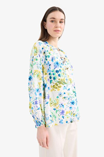 DeFacto Relax Fit Bağcıklı Yaka Desenli Uzun Kollu Tesettür Gömlek Tunik E1100AX25HS