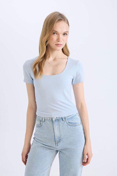 DeFacto Fitted U Neck Basic Plain Short Sleeve T-Shirt C6102Ax25Sm