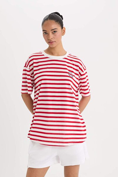 DeFacto DeFactoFit Oversize Wide Fit Crew Neck ριγέ αθλητικό κοντομάνικο μπλουζάκι E2782AX25SM