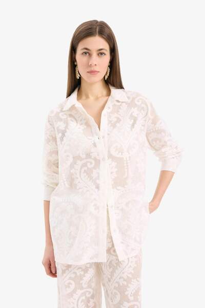DeFacto Regular Fit Lace Detailed Beach Shirt-Fall in Love D9768Ax25Sm