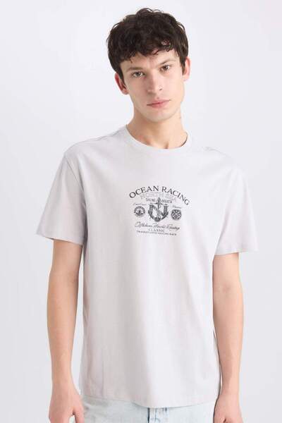 DeFacto 100% Cotton Regular Fit Crew Neck Printed Short Sleeve T-Shirt E1316Ax25Sm