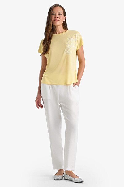 DeFacto Wide Leg Cep Detaylı Esnek Belli Düz Paça Beyaz Pantolon F0994AX25SM