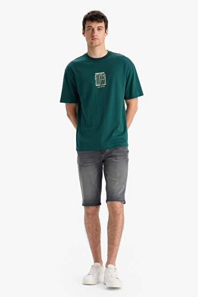 DeFacto Μπλουζάκι με κοντό μανίκι από 100% βαμβάκι, με στάμπα στην πλάτη, με λαιμόκοψη E3272AX25SM