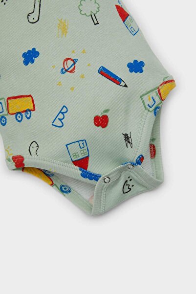 DeFacto Erkek Bebek 2li Takım Dinozor Baskılı Kısa Kollu Fitilli Kaşkorse Çıtçıtlı Body Beli Lastikli Şort E