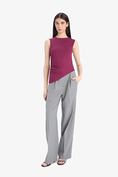 DeFacto Slim Fit Slim Fit Crew Neck Basic Plain Asymmetric Cut Draped Tank Top F0358Ax25Sm