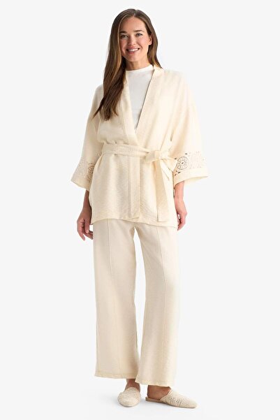 DeFacto Normál szabású, hosszú ujjú, öves kimonó F0986AX25SM