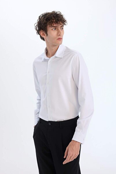 DeFacto Regular Fit Polo Yaka Uzun Kollu Beyaz Gömlek E3242AX25SP