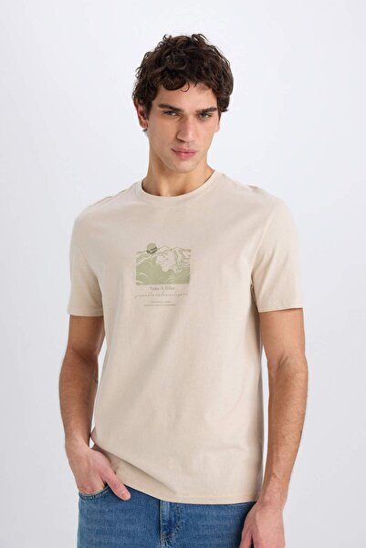 DeFacto 100% Cotton Regular Fit Crew Neck Printed Short Sleeve T-Shirt E0579Ax25Sm