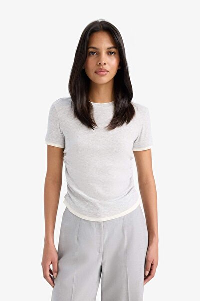 DeFacto Slim Fit Slim Fit Crew Neck Basic Plain Rib Short Sleeve T-Shirt F3504Ax25Sm