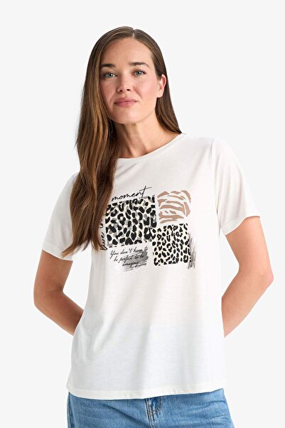 DeFacto Μπλουζάκι με κοντό μανίκι με στάμπα με λαιμόκοψη κανονικής εφαρμογής F2774AX25SM