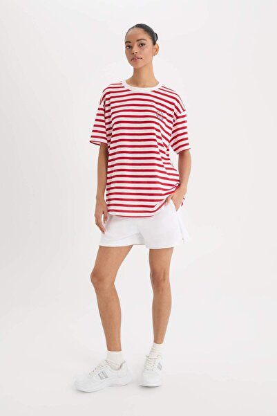 DeFacto DeFactoFit Oversize Wide Fit Crew Neck ριγέ αθλητικό κοντομάνικο μπλουζάκι E2782AX25SM
