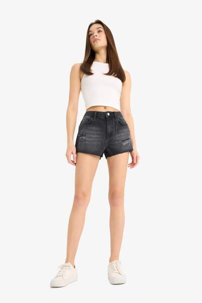 DeFacto High Waist Cut Out Jean Shorts E4693Ax25Sm