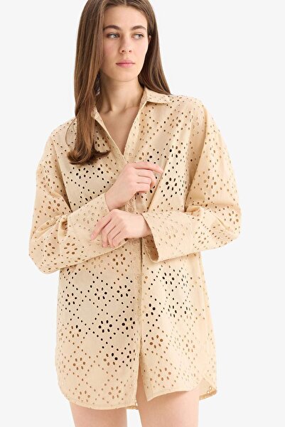 DeFacto Regular Fit Pamuklu Brode Plaj Gömleği-Fall in Love C0506AX25SM
