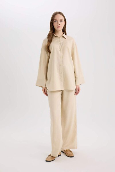 DeFacto Wide Leg Linen Blended Wide Leg Trousers D8187Ax25Sp