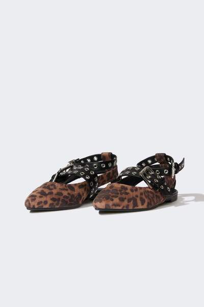 DeFacto Women's Leopard Patterned Flat Sole Faux Leather Ballerinas E2416Ax25Sm