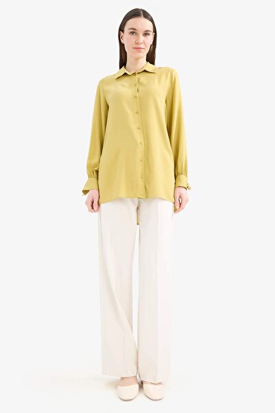 DeFacto Regular Fit Basic Düz Viskon Uzun Kollu Gömlek Tunik D7352AX25SP