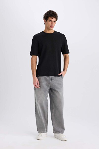 DeFacto Boxy Fit Crew Neck Short Sleeve Black T-Shirt E1161Ax25Sm