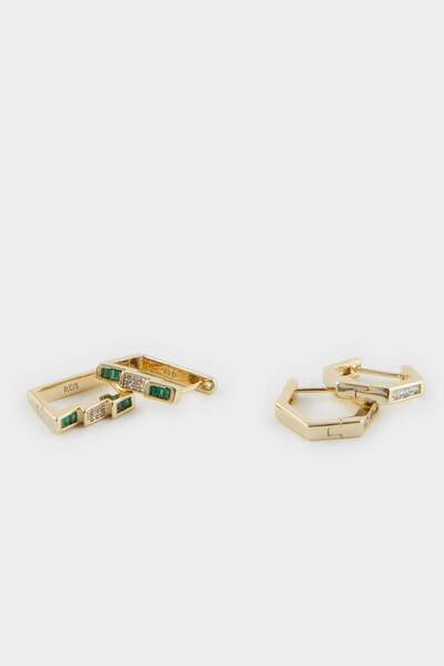 DeFacto Reis x 14 Ayar Altın Kaplama Grada Twin Kadın 2'li Zümrüt Yeşili Taşlı Gold Küpe F4002AXNS