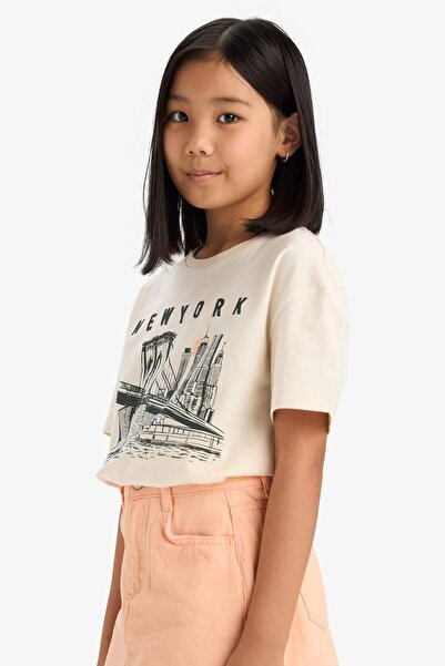 DeFacto Girl's Relax Fit Crew Neck Printed Short Sleeve T-Shirt E0355A825Sm