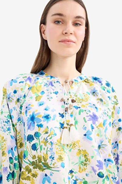 DeFacto Relax Fit Bağcıklı Yaka Desenli Uzun Kollu Tesettür Gömlek Tunik E1100AX25HS