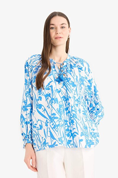 DeFacto Relax Fit Bağcıklı Yaka Desenli Uzun Kollu Tesettür Gömlek Tunik E1100AX25HS