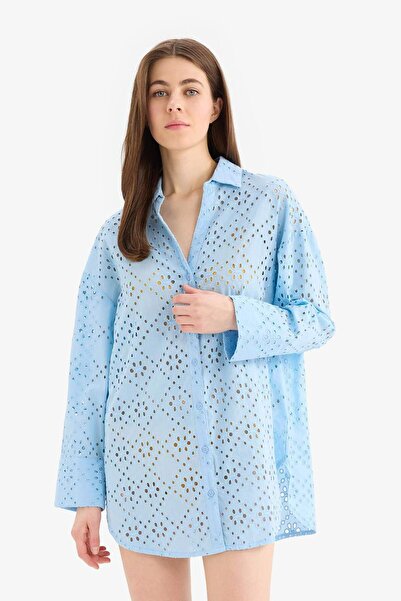 DeFacto Regular Fit Cotton Brode Beach Shirt-Fall in Love C0506Ax25Sm