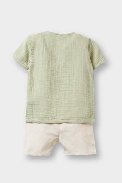 DeFacto Erkek Bebek 2'li Takım Kısa Kollu Müslin Tişört Beli Lastikli Şort E8378A525SM