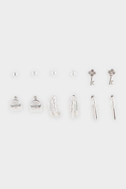 DeFacto Women's 6-Piece Silver Earrings F0734Axns