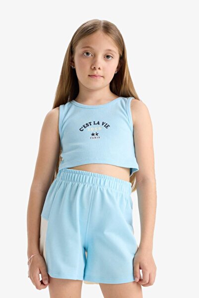 DeFacto Girls' 2-Piece Set Printed Sleeveless T-Shirt Shorts E4758A825Hs