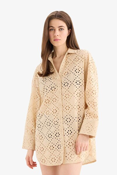 DeFacto Regular Fit Pamuklu Brode Plaj Gömleği-Fall in Love C0506AX25SM